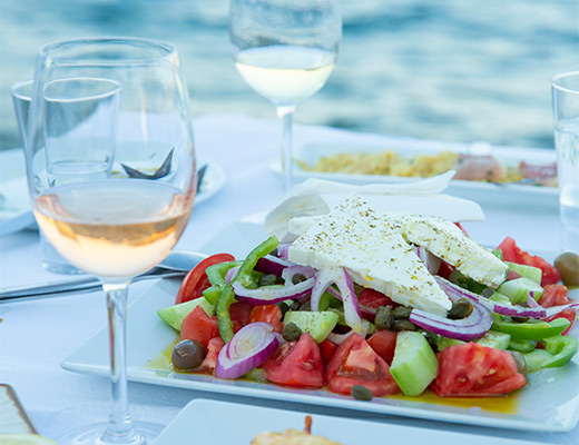 salad and wine